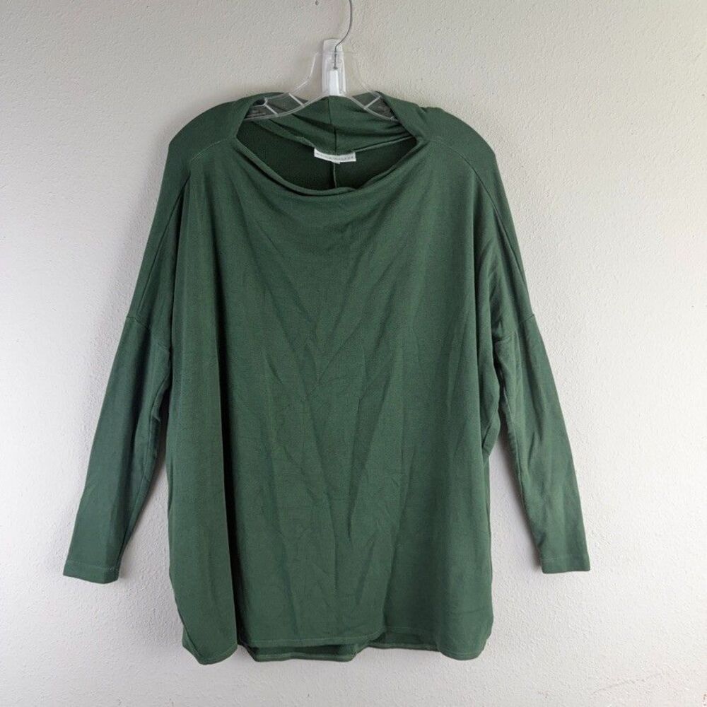 Bryn Walker Green Draped Cowl Neck Oversized Slouchy Pullover Lagenlook Capsule